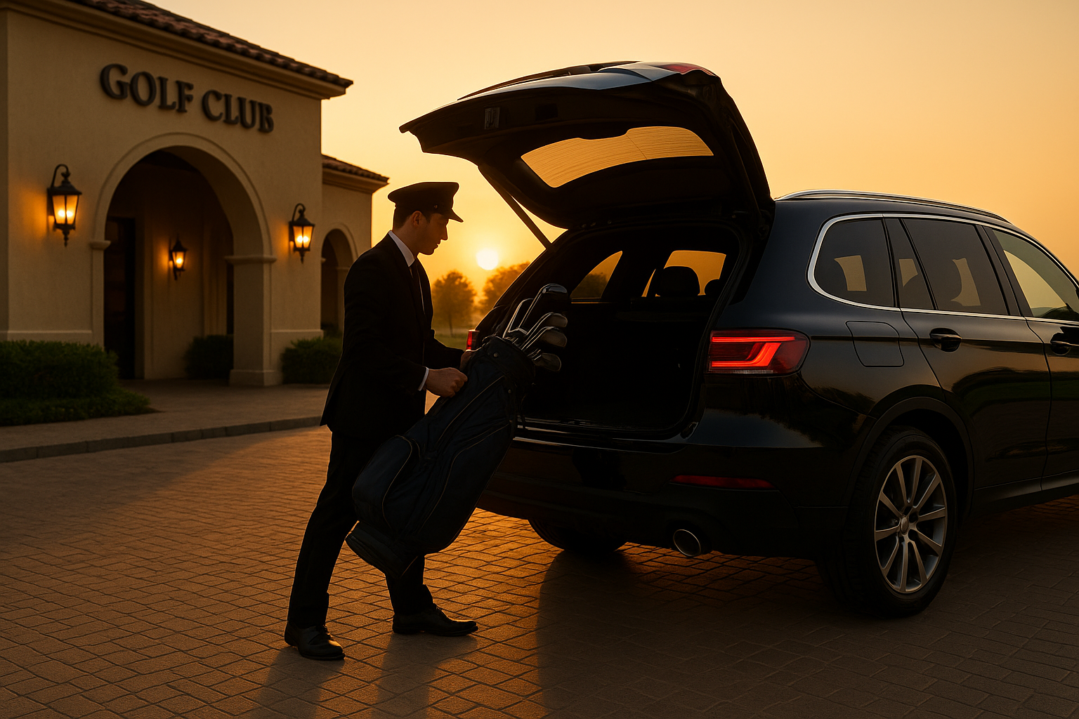 chauffeur vehicle loading golf bags in dubai